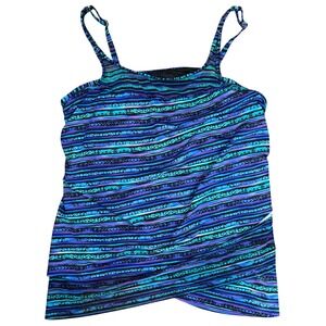 Miraclesuit Womens Plus Size 18W Blue Purple Striped Crossover Tankini Swim Top